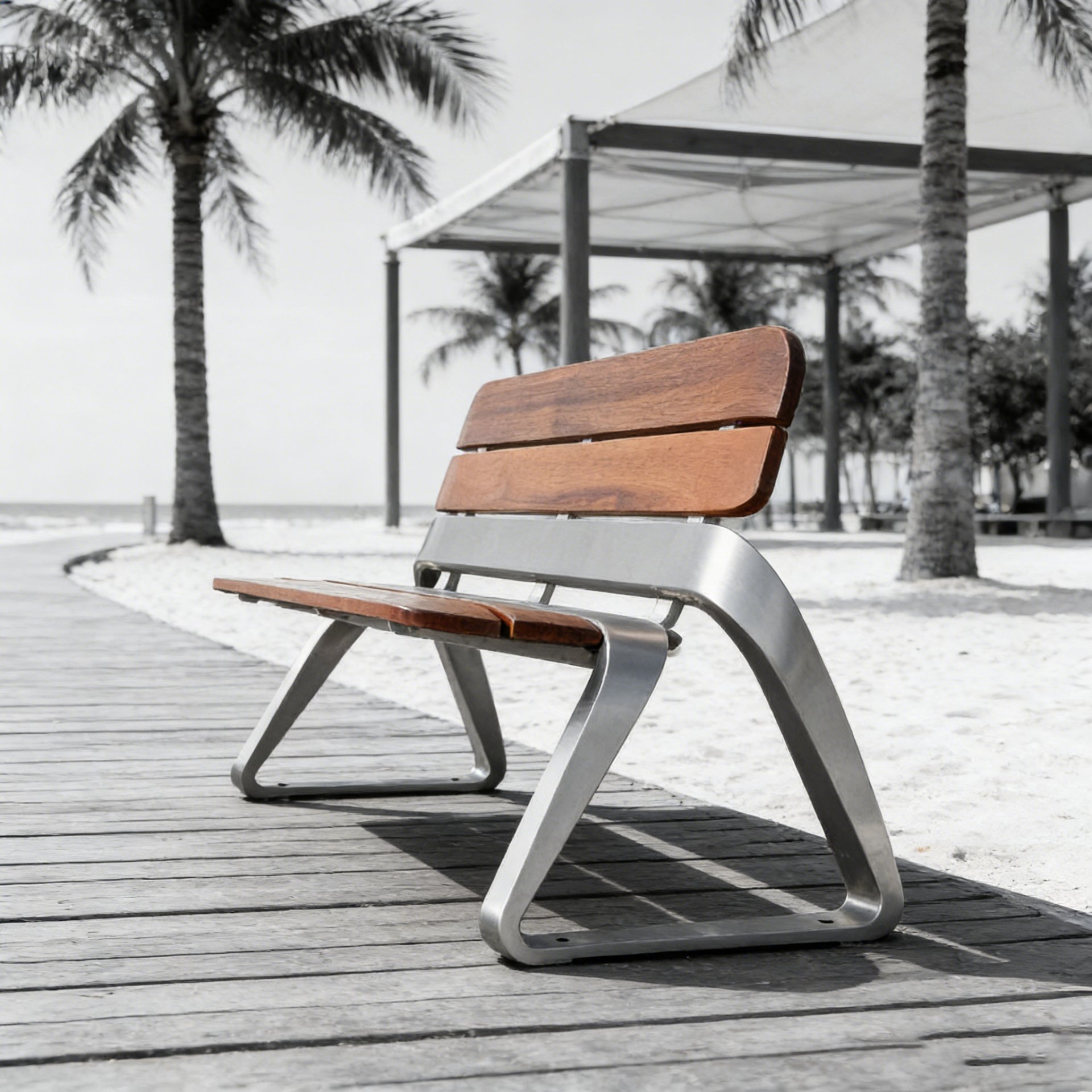 Stainless Frame Wooden Slat Beach Bench — factory direct