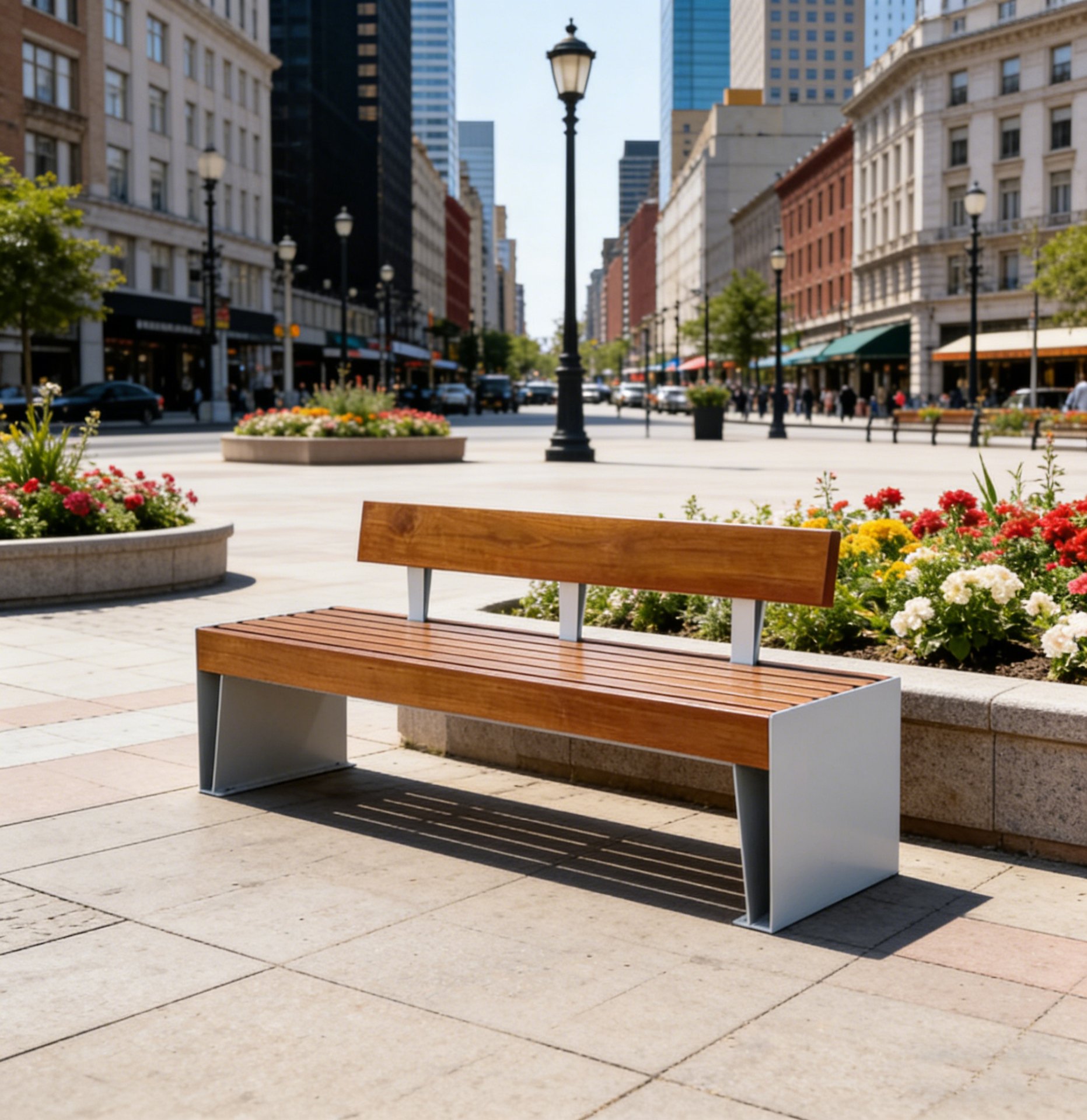City Plaza Bench with Folded Steel Plate Legs — factory direct