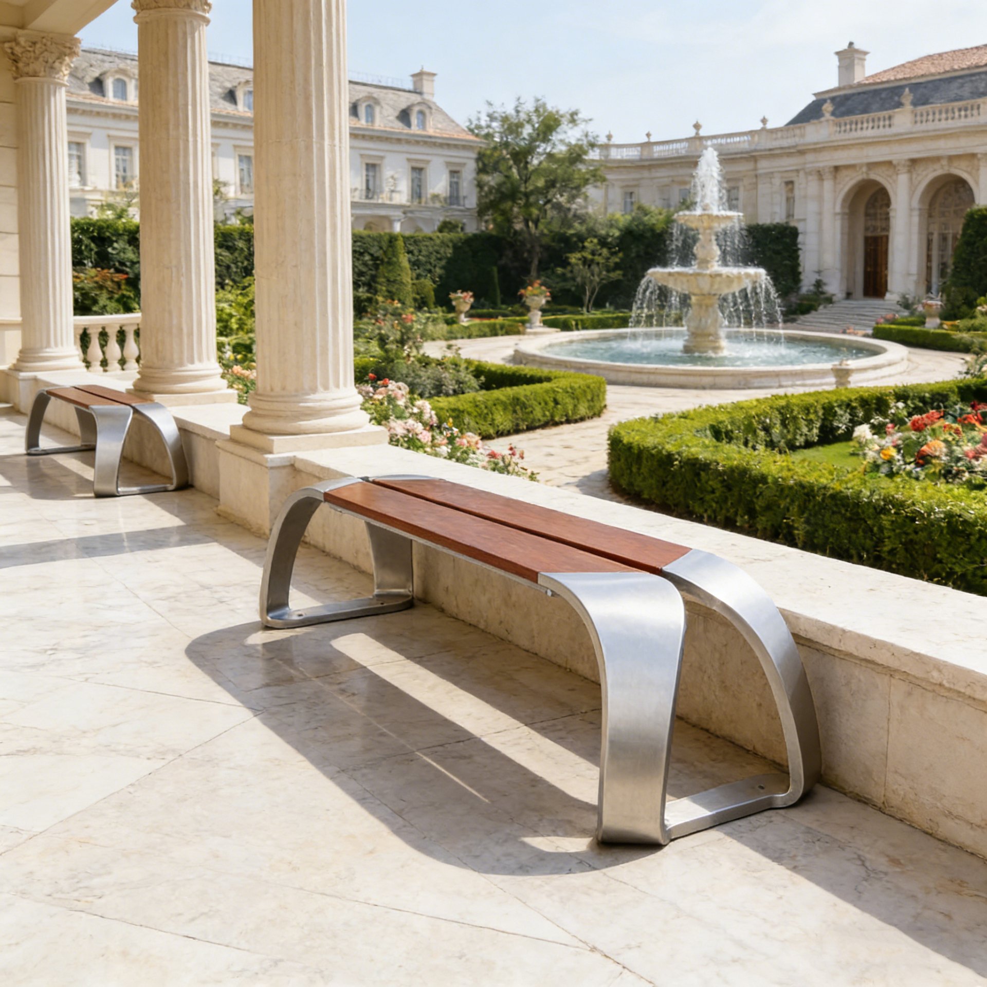 Backless Curved Stainless Garden Bench — factory direct