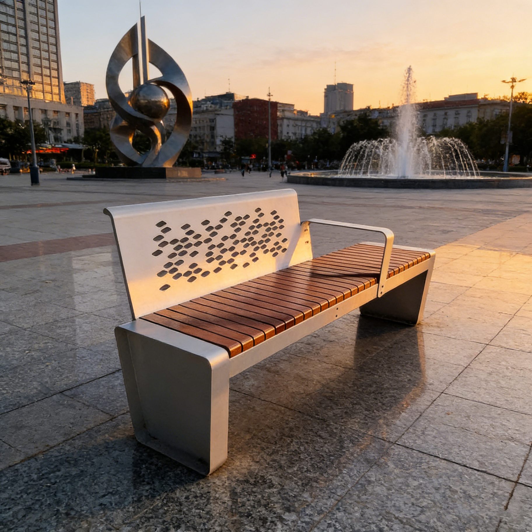 Bench with Laser-Cut Perforated Backrest — factory direct