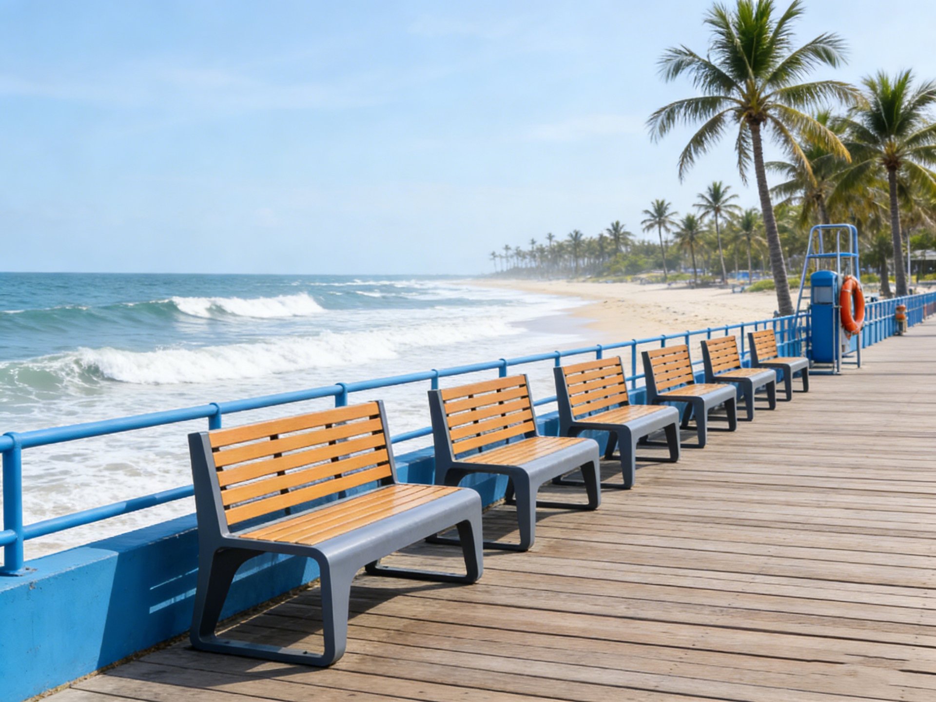 Coastal Boardwalk Bench (Grey Frame, Teak Look) — factory direct