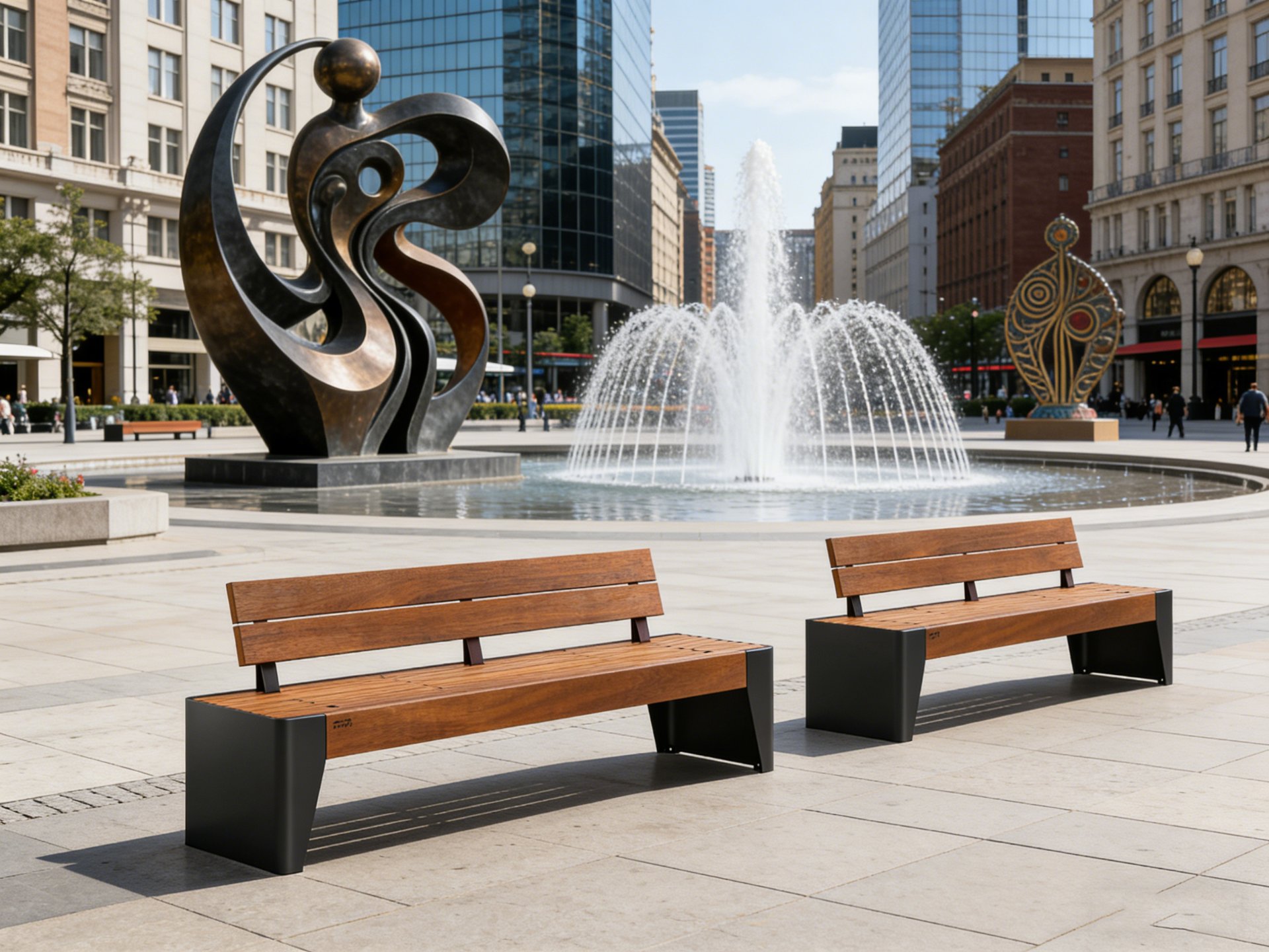 City Plaza Bench with Black Panel Ends — factory direct