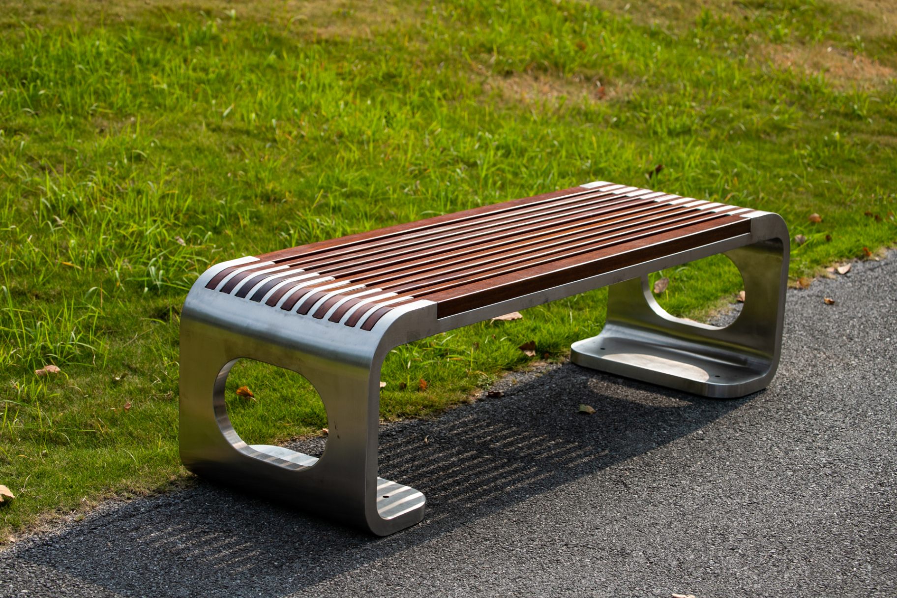 Stainless Bench with Oval Cutout Legs — factory direct