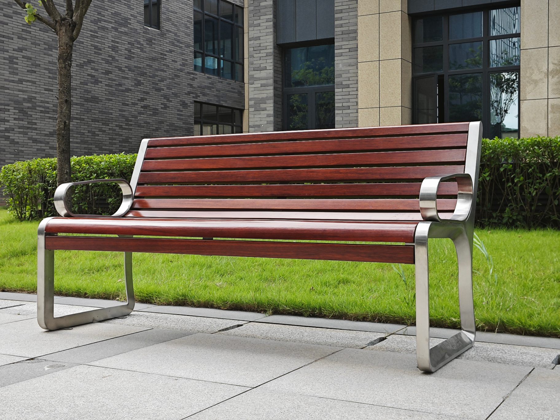 Bench with Rolled Stainless Armrests — factory direct