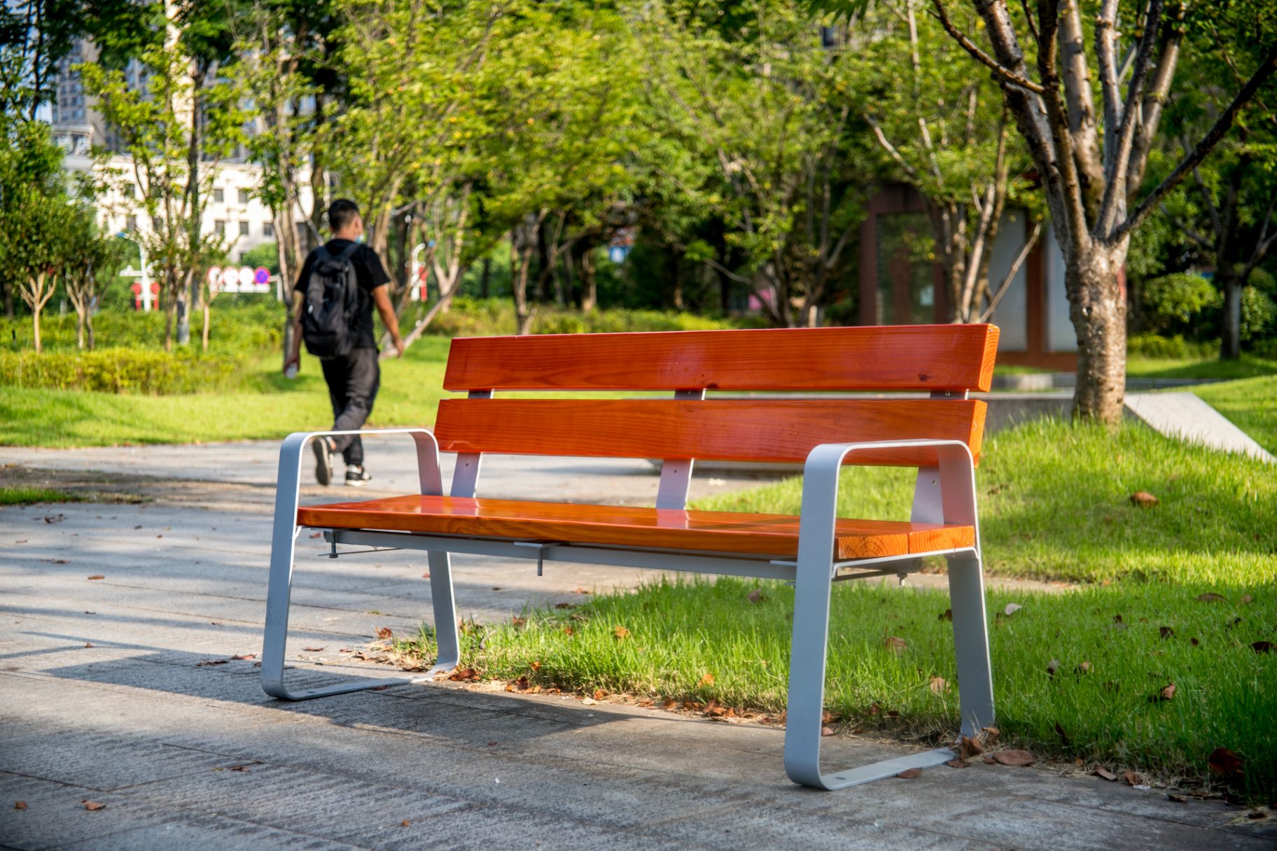 Orange Slat Bench with Light Grey Frame — factory direct