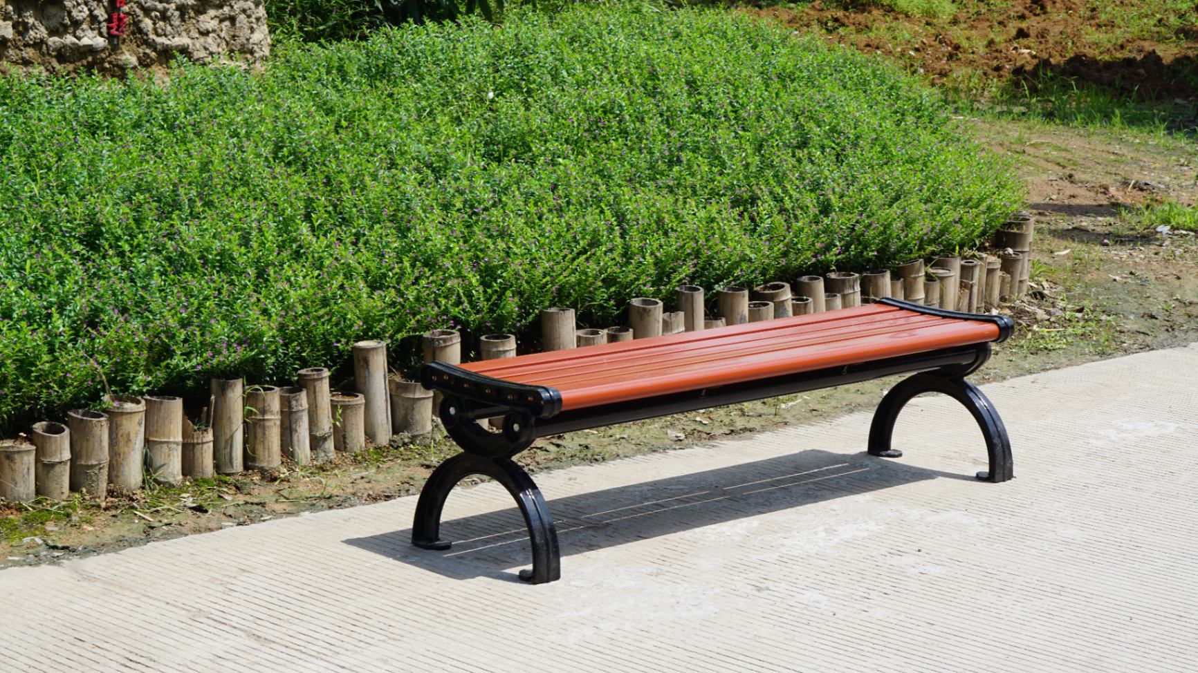 Backless Cast Iron Bench with Curved Legs — factory direct