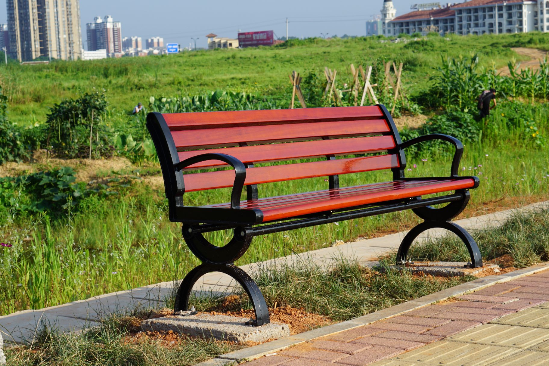 Red Slat Bench with Cast Iron Arch Base — factory direct