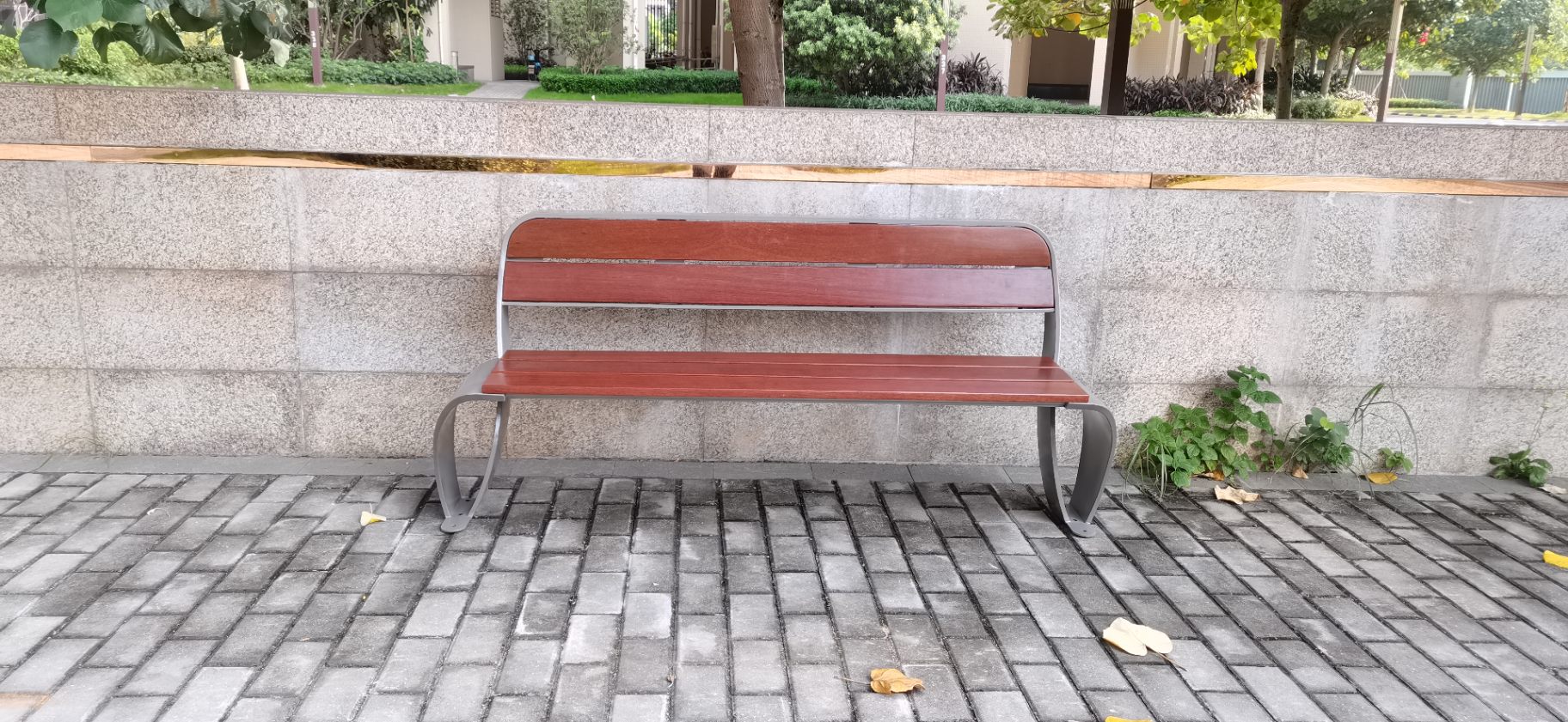 Wall Bench with Curved Grey Steel Legs — factory direct