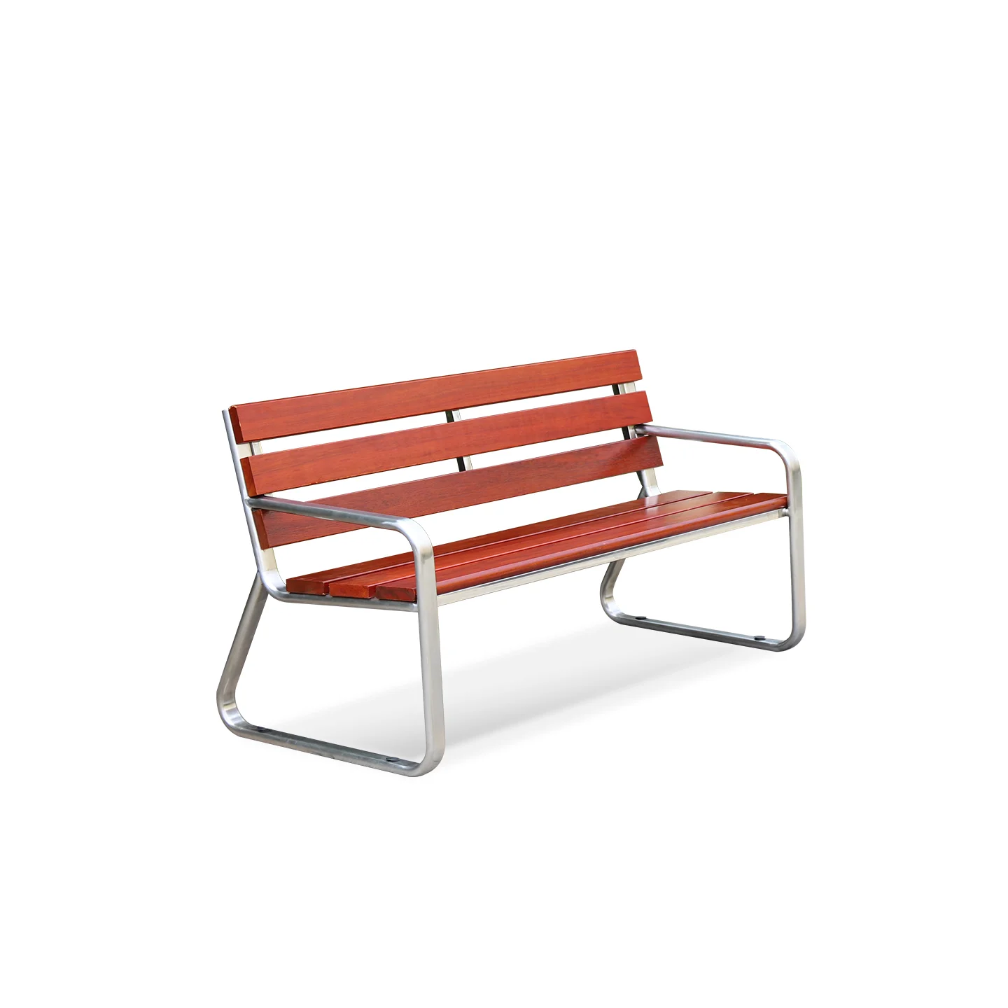 Stainless Sled-Frame Bench — Mahogany Slats — factory direct