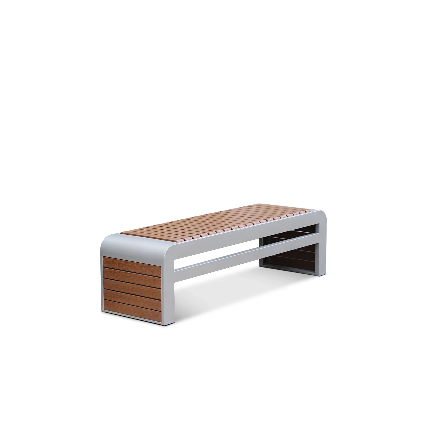 Light-Grey Double-Slat Bench with Storage Ends — factory direct