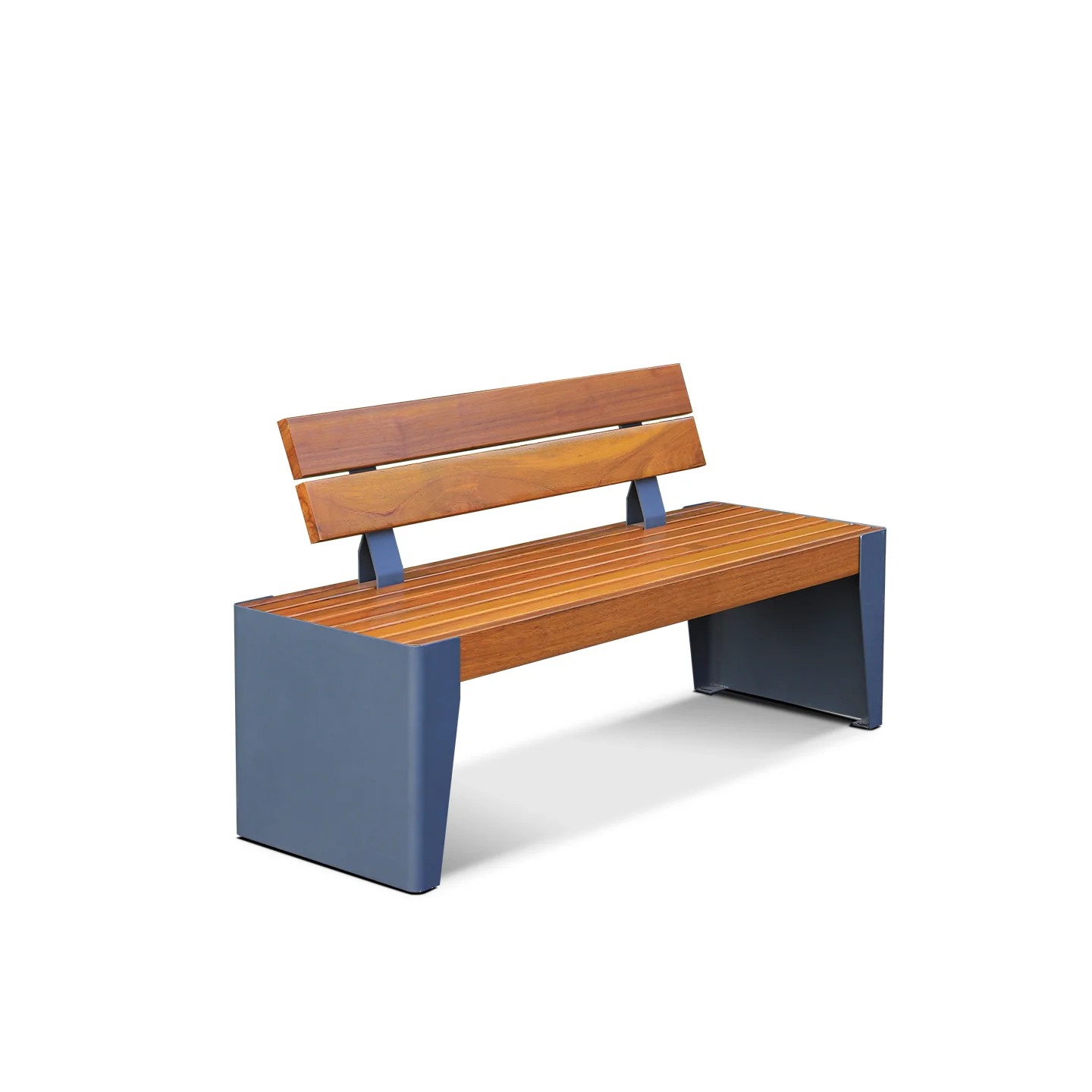Blue Steel & Hardwood Backless Bench — factory direct