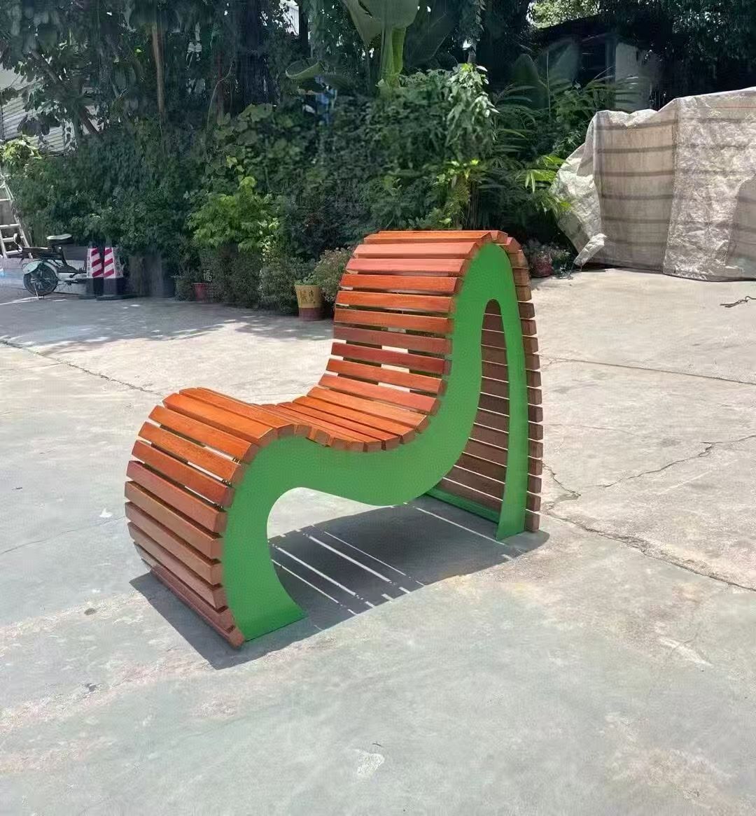 Wavy Sculptural Slat Bench — factory direct