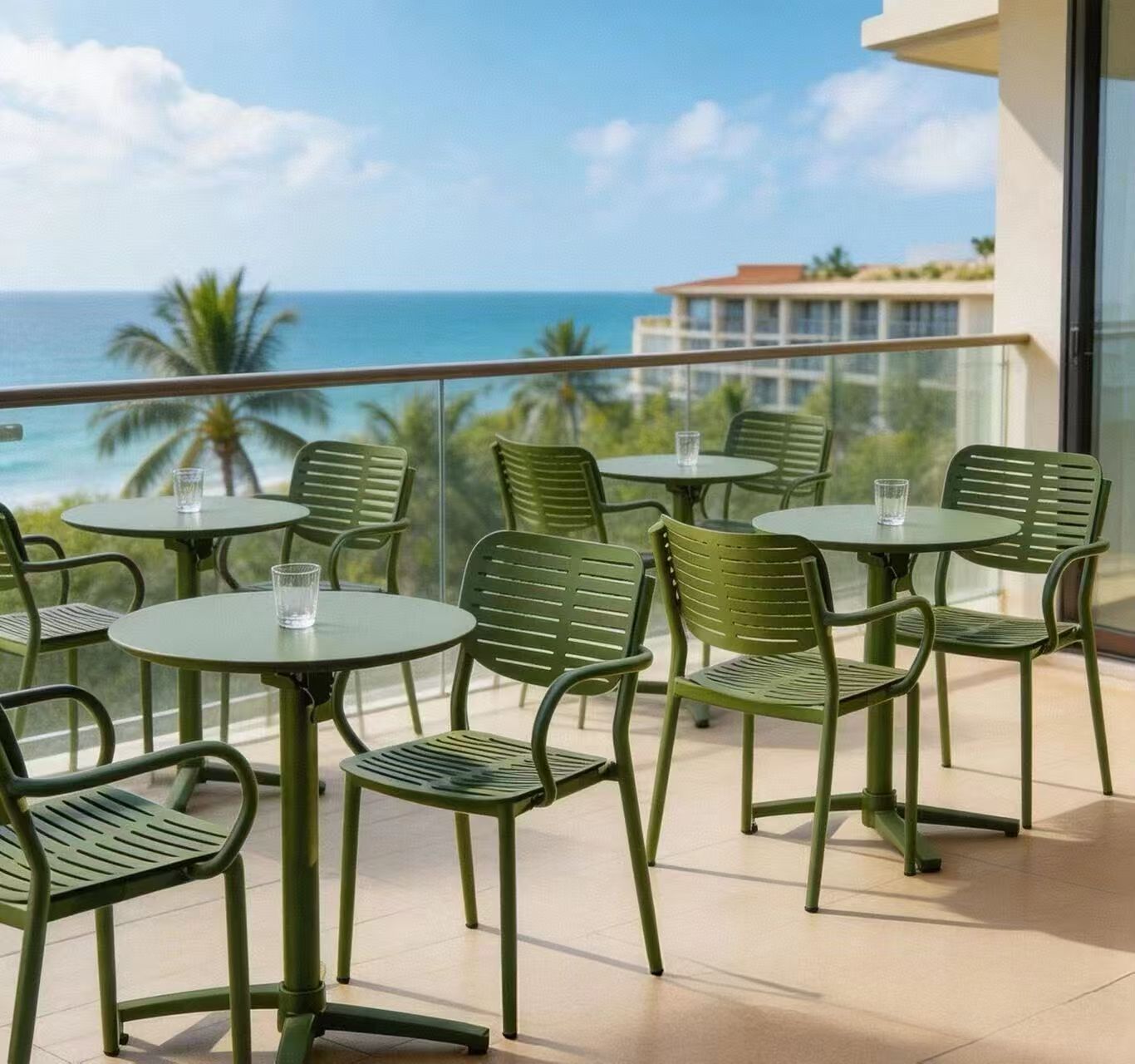 Olive-Green Aluminium Café Balcony Set — factory direct
