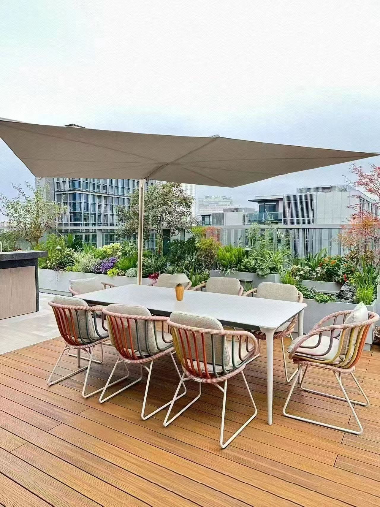 Pink Rope Dining Set with Square Cantilever Umbrella — factory direct
