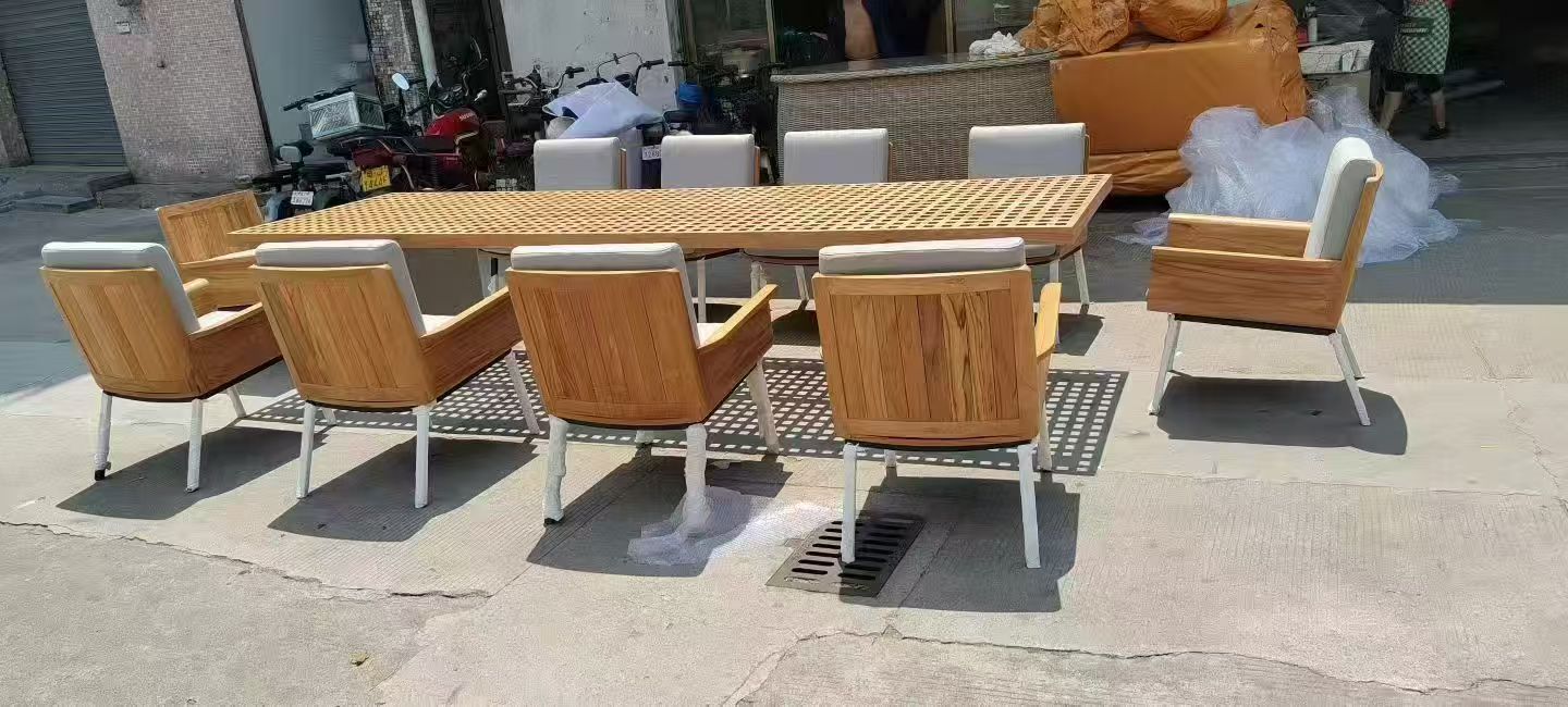10-Seat Teak Lattice Dining Table Set — factory direct