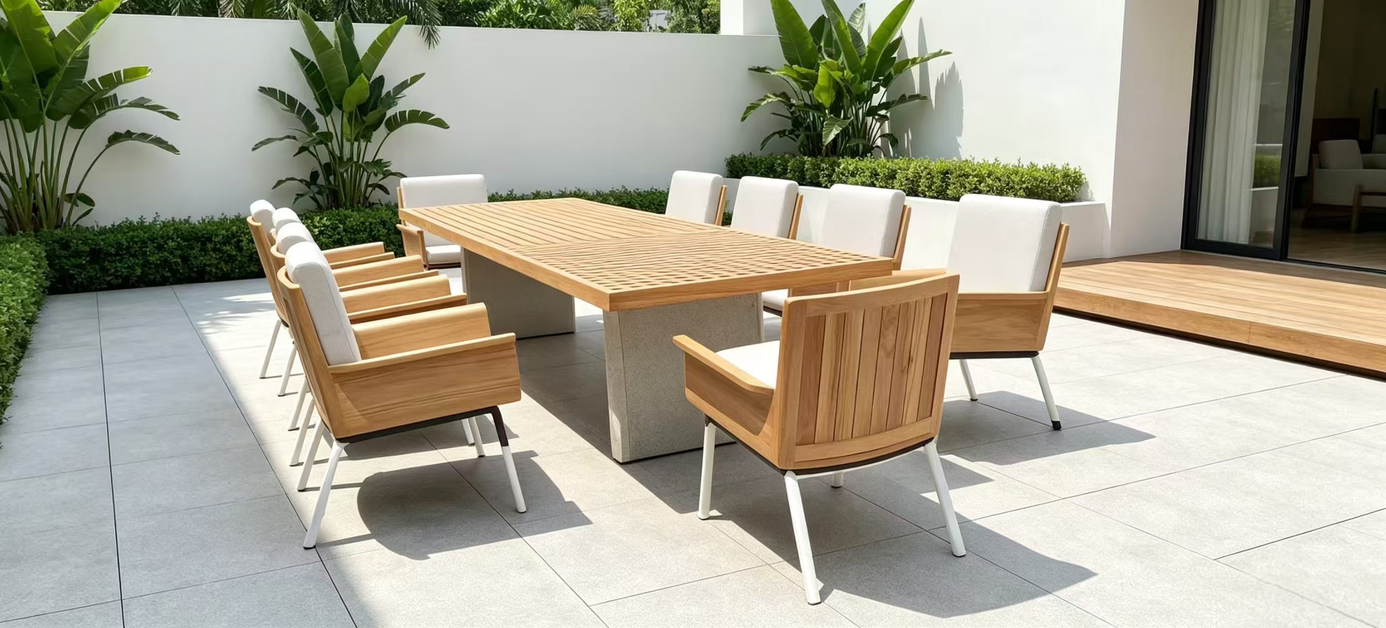 6-Seat Teak Dining Set — White Legs — factory direct