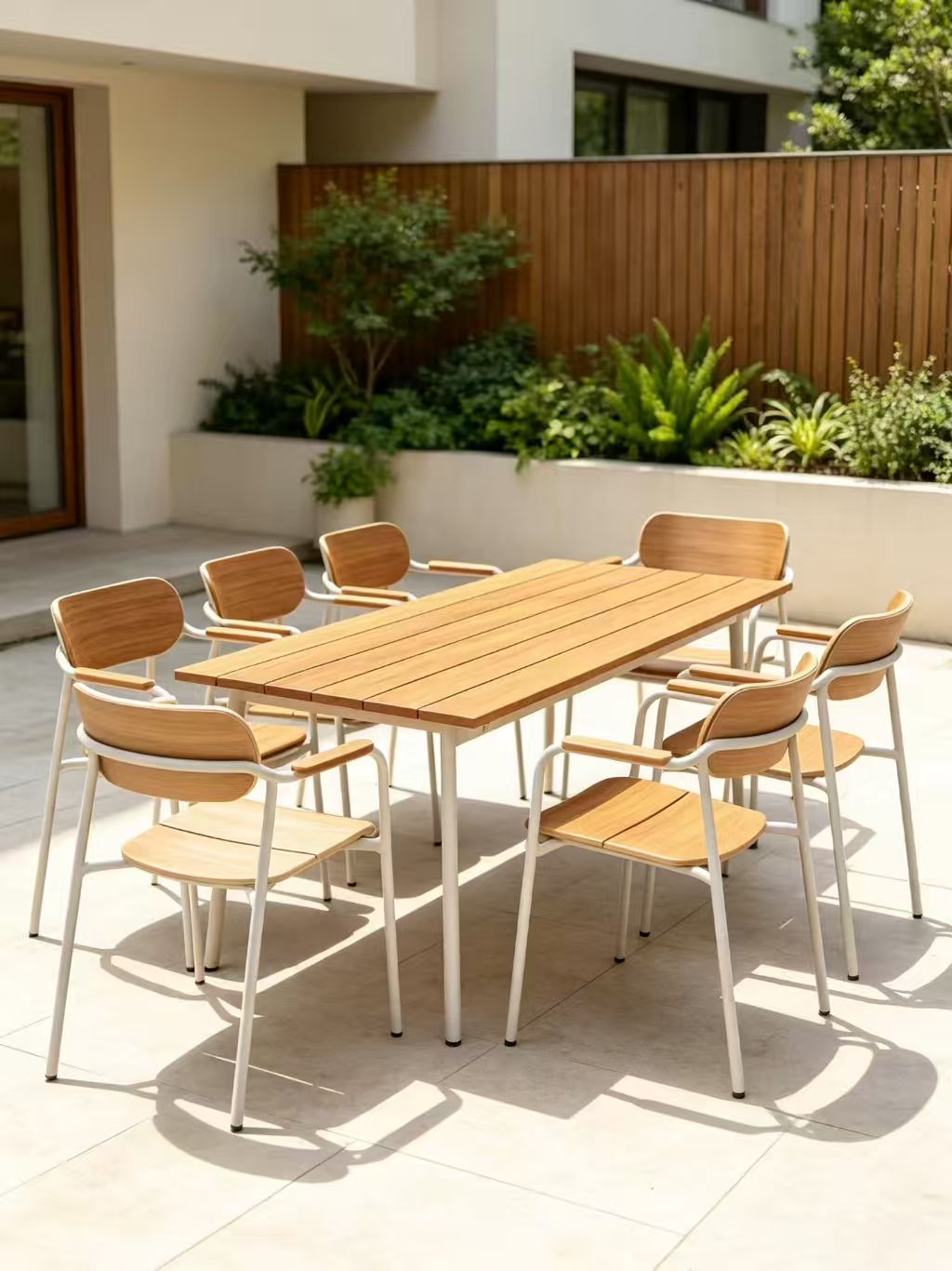 Teak Cross-Leg 6-Seat Dining Table — factory direct
