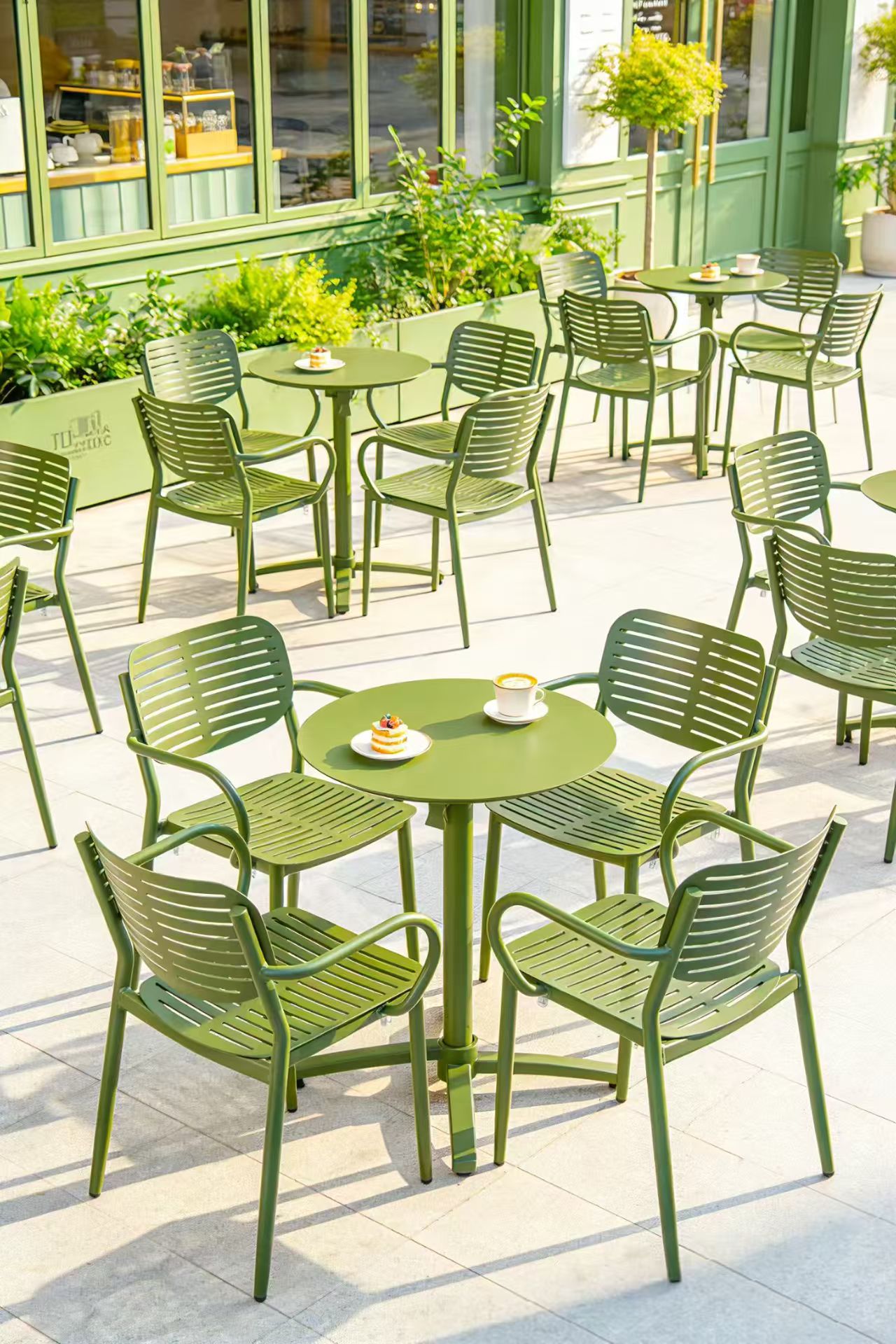 Olive Green Slat Aluminum Café Set — factory direct