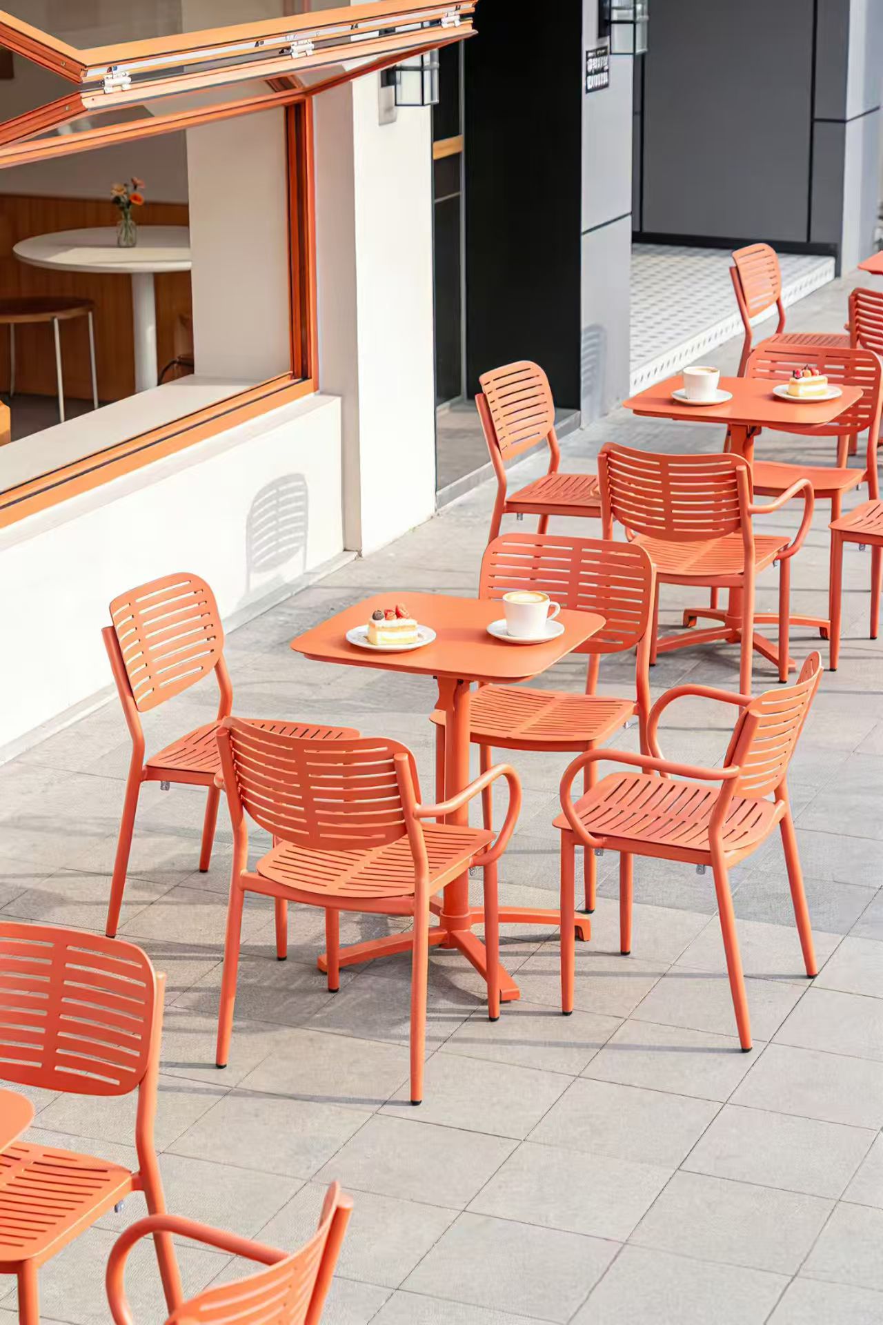 Coral Orange Aluminum Café Set — factory direct