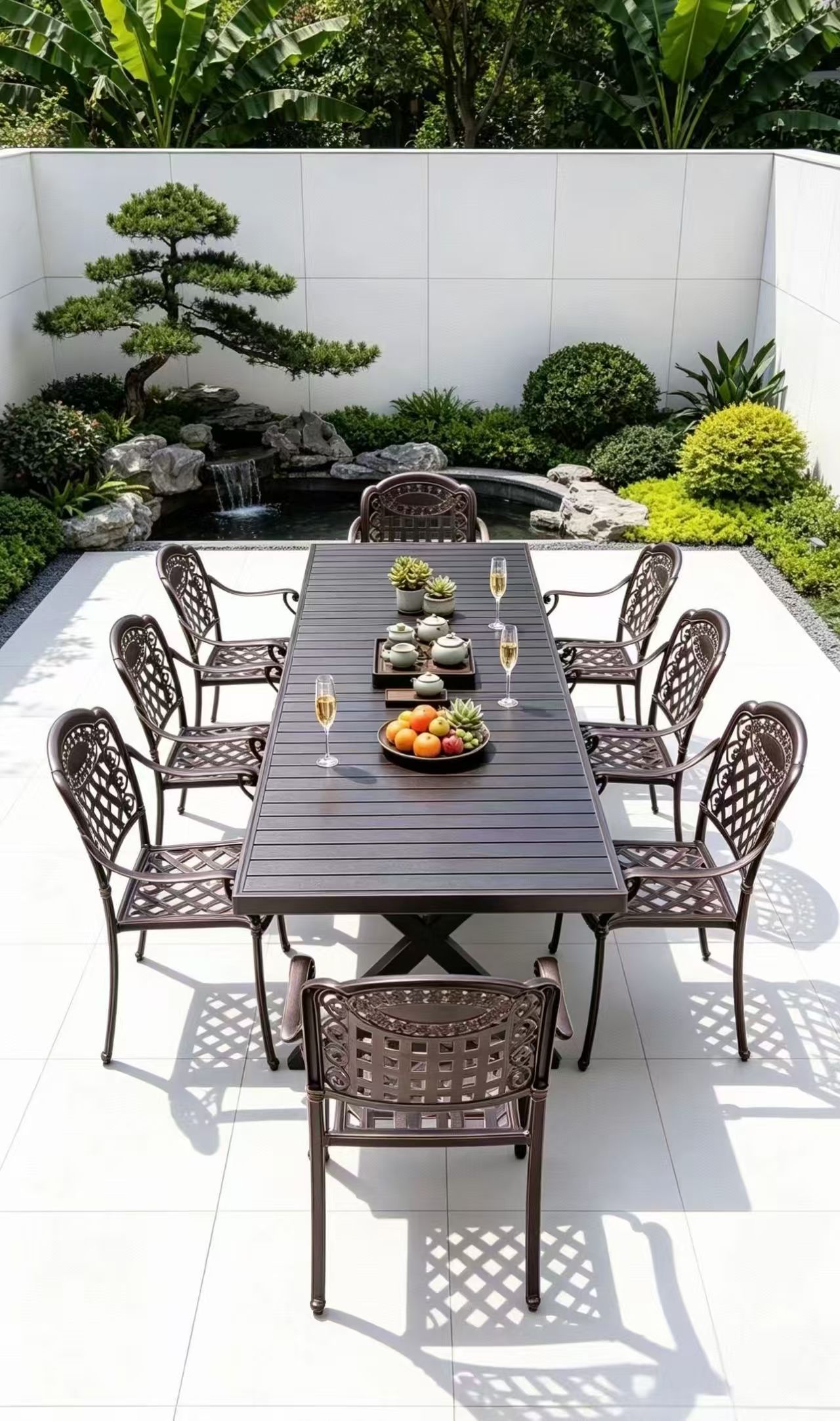 Cast Aluminum 8-Seat Rectangular Dining Set — factory direct
