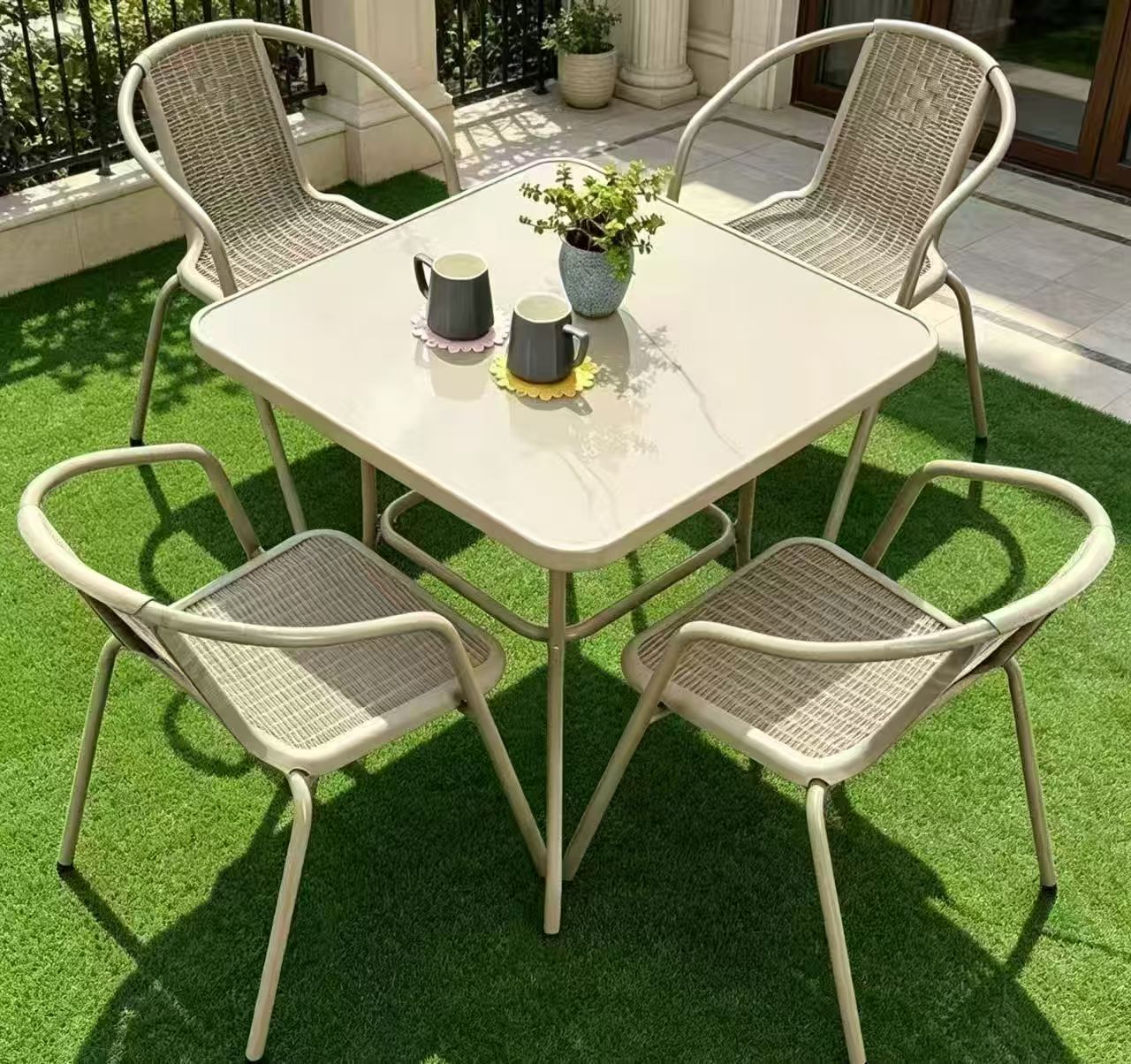 Rattan 4-Seat Square Dining Set — factory direct