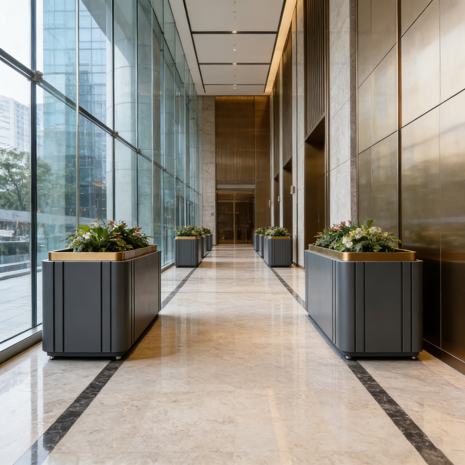 Charcoal Gold-Trim Rectangular Planter — factory direct