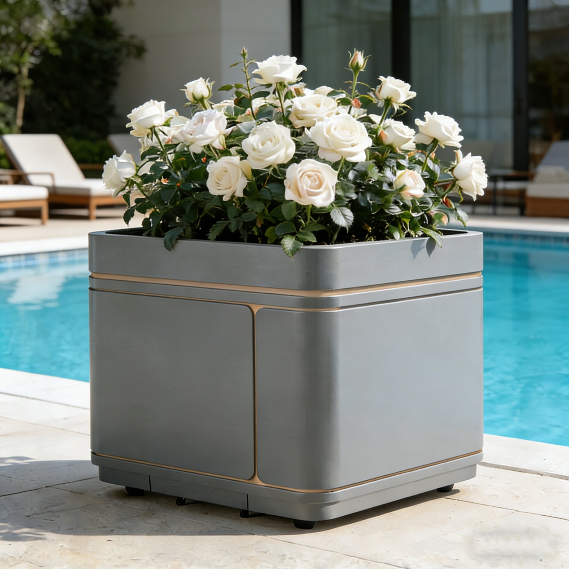 Grey Mobile Square Planter on Casters — factory direct