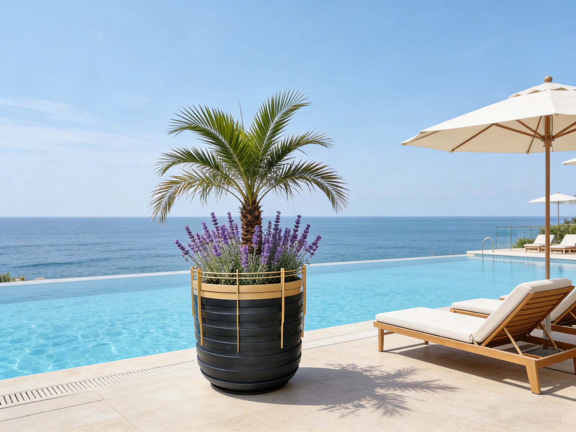 Black & Gold Resort Palm Planter 90L — factory direct