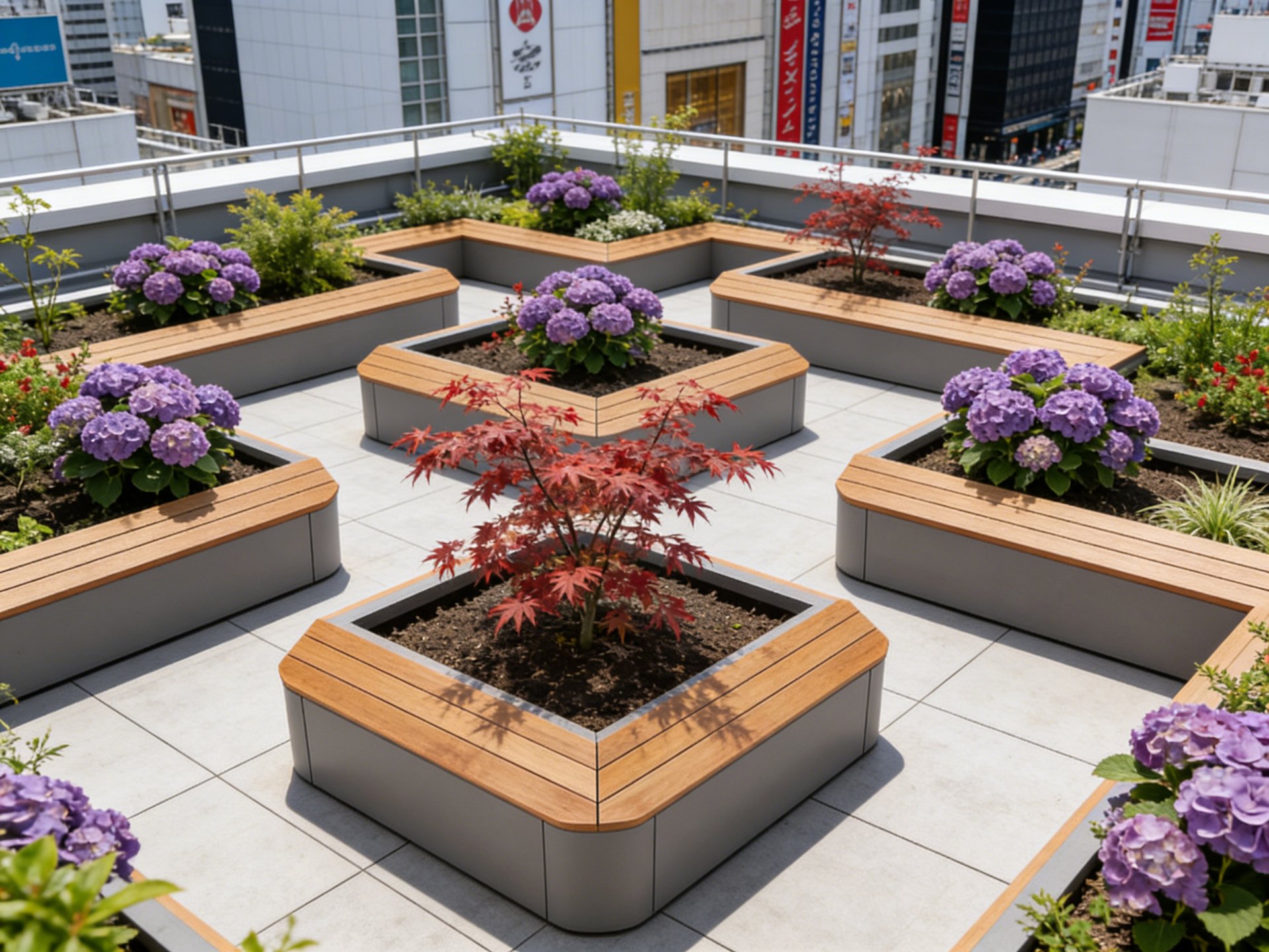 Rooftop Planter-Bench Island (Hexagon) — factory direct