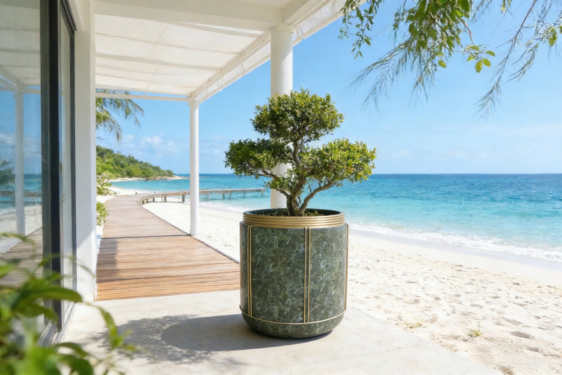 Emerald Marble Planter with Brass Cage — factory direct