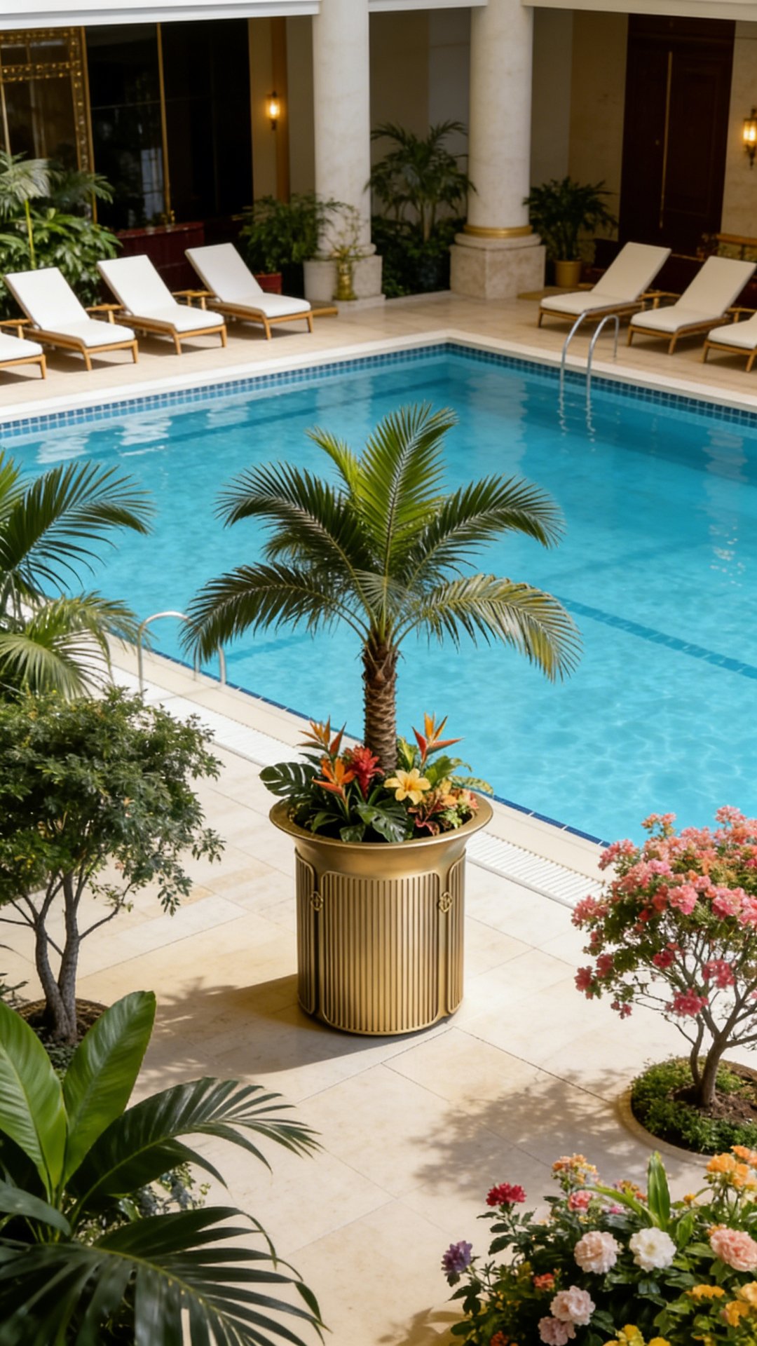 Golden Fluted Indoor Pool Planter — factory direct