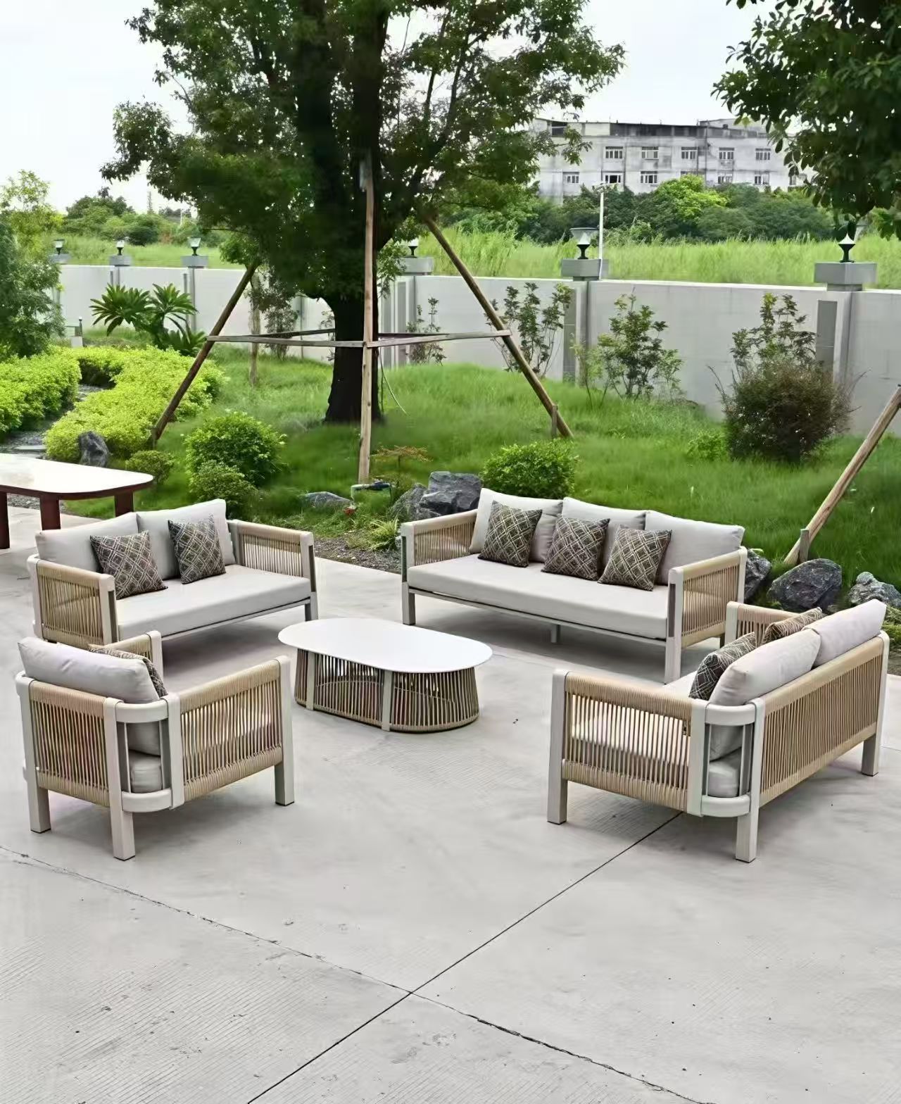 White Rope-Woven L-Shaped Sectional — factory direct