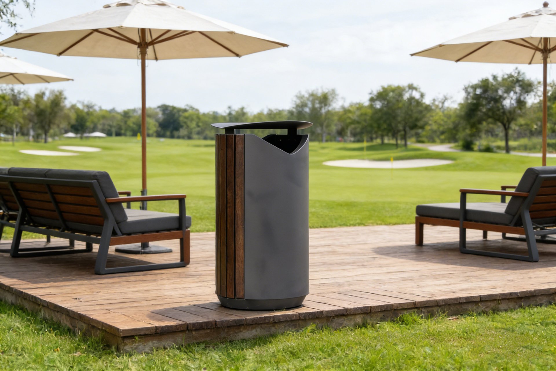 Cylindrical Steel & Wood Terrace Bin 45L — factory direct