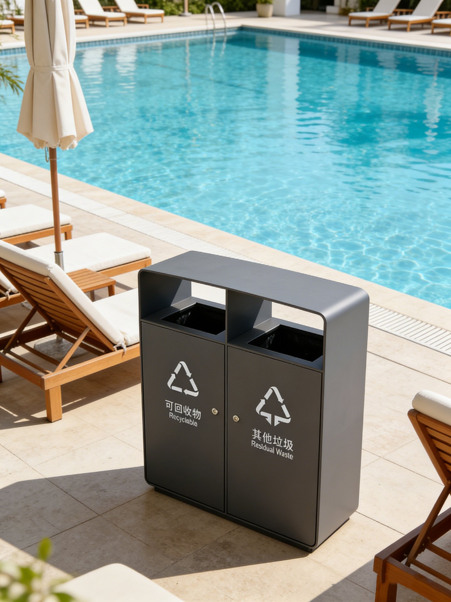 Twin-Stream Poolside Recycling Bin 2x35L — factory direct