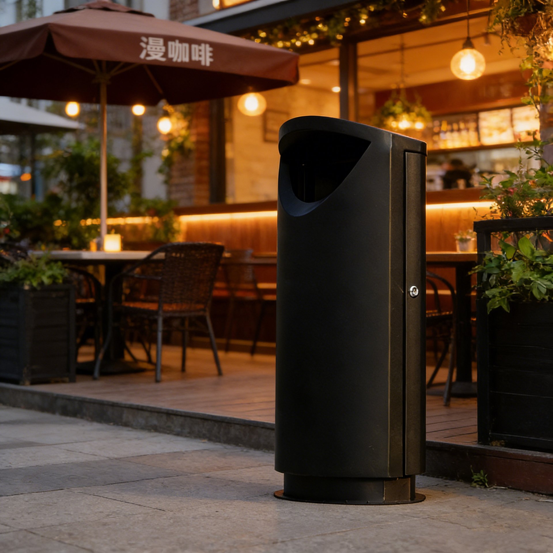 Modern Black Curved Street Bin 55L — factory direct