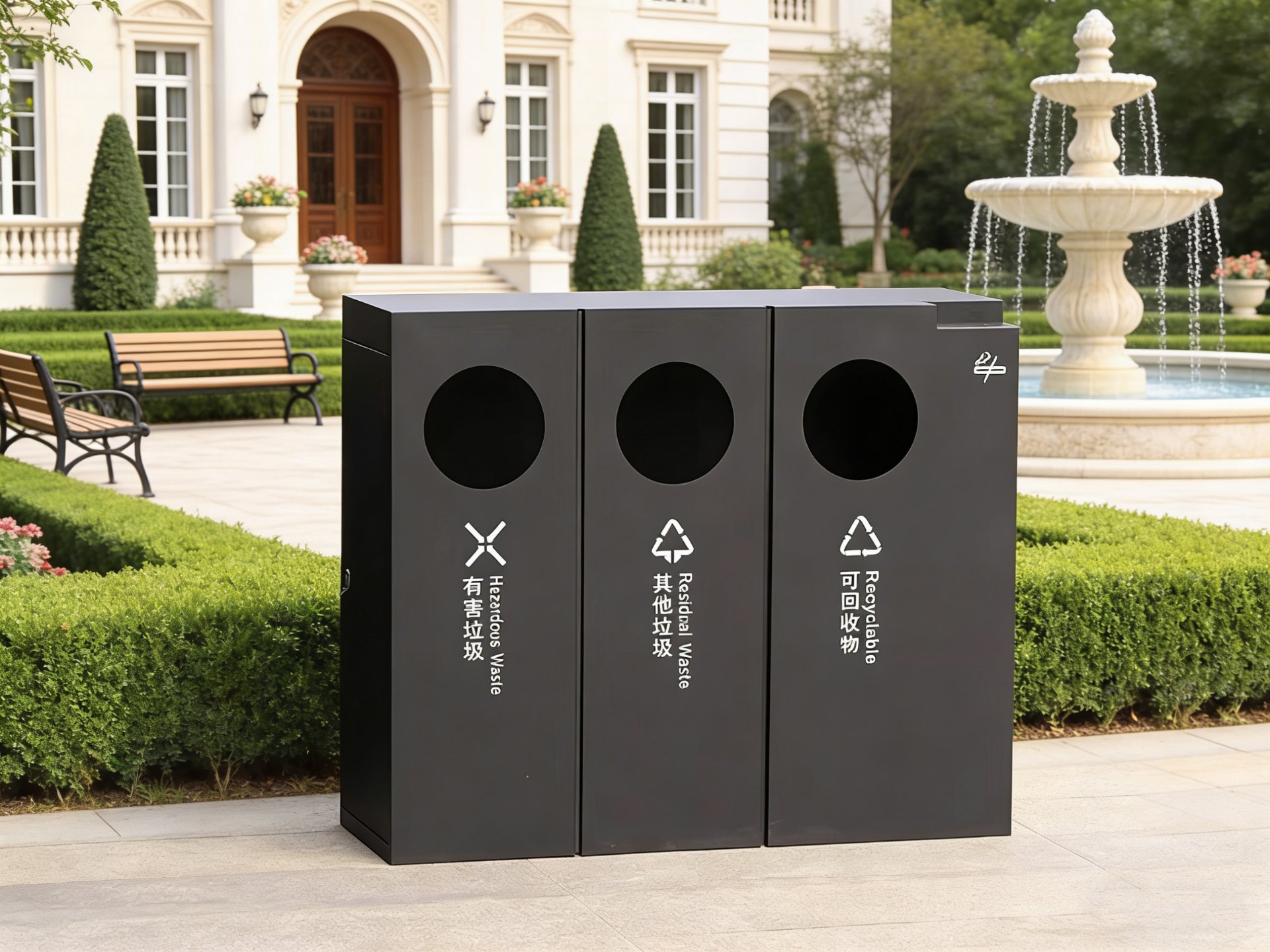 Triple-Stream Steel Recycling Station with Round Apertures — factory direct