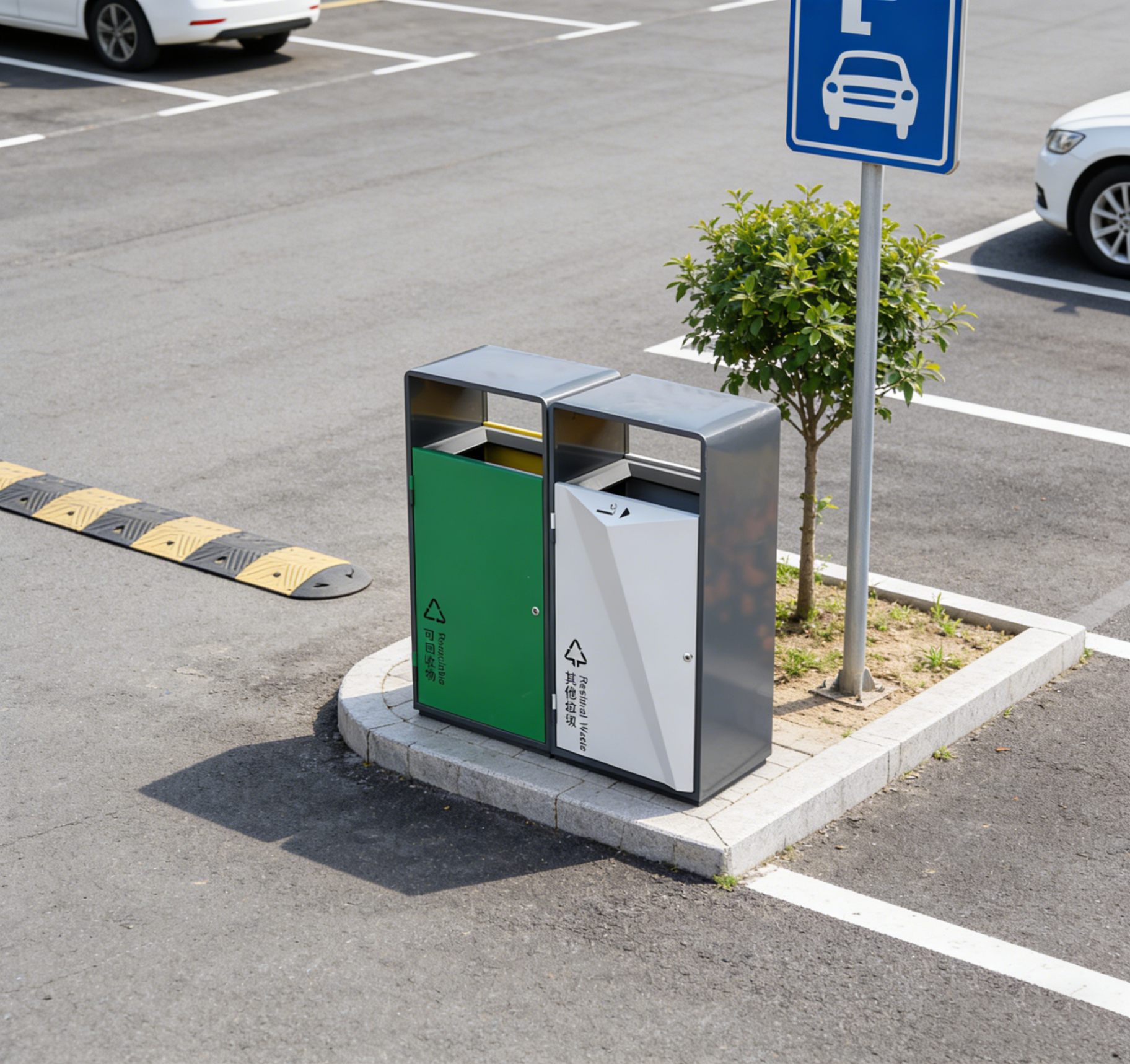 Outdoor Dual-Stream Sorting Bin (Green / White) — factory direct
