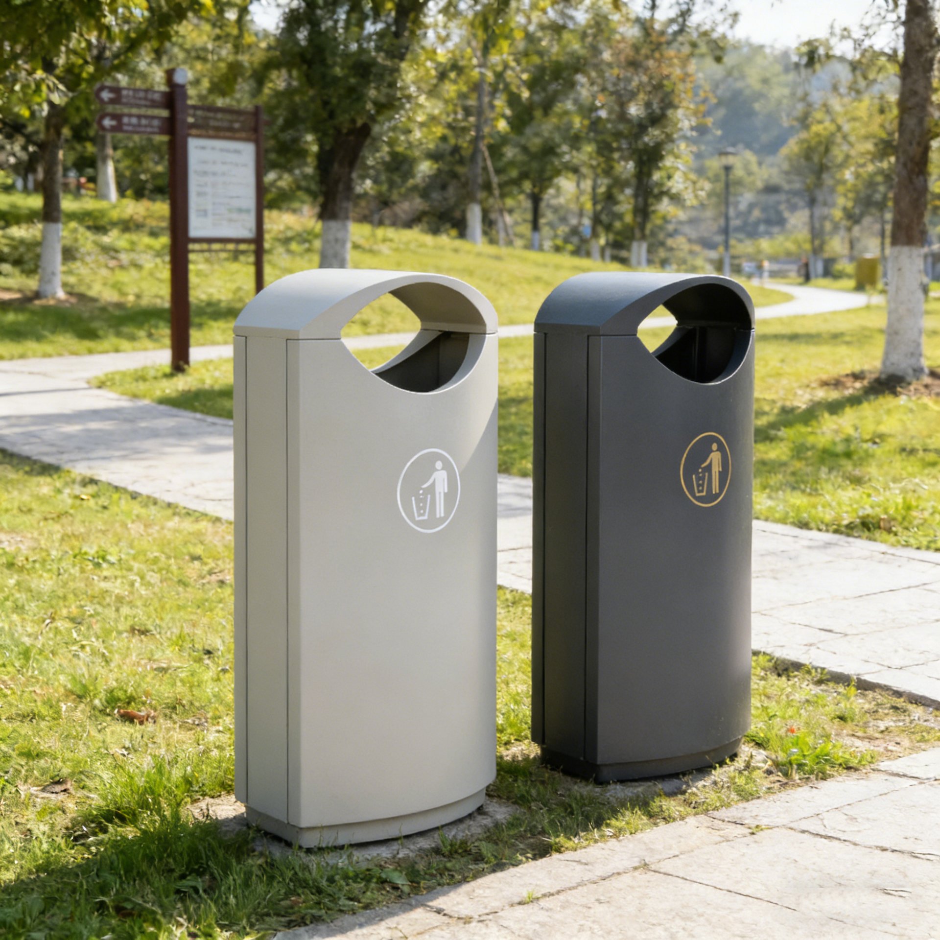 Oval Curve-Top Park Waste Bin 60L (Grey / Anthracite) — factory direct
