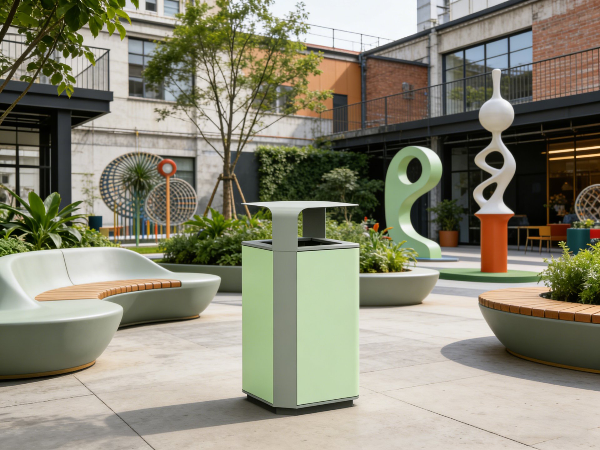 Powder-Coated Plaza Waste Bin 60L (Custom RAL) — factory direct